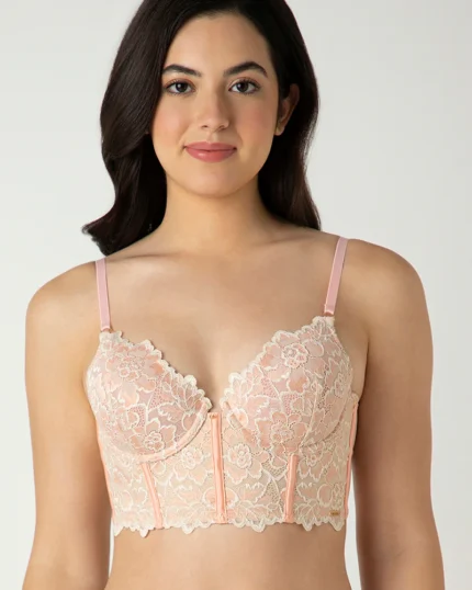 DUSTY PINK Femme Lace Padded Non-Wired Longline Bra